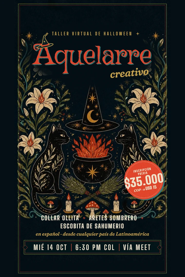 Cartel del Aquelarre creativo, taller virtual de Halloween